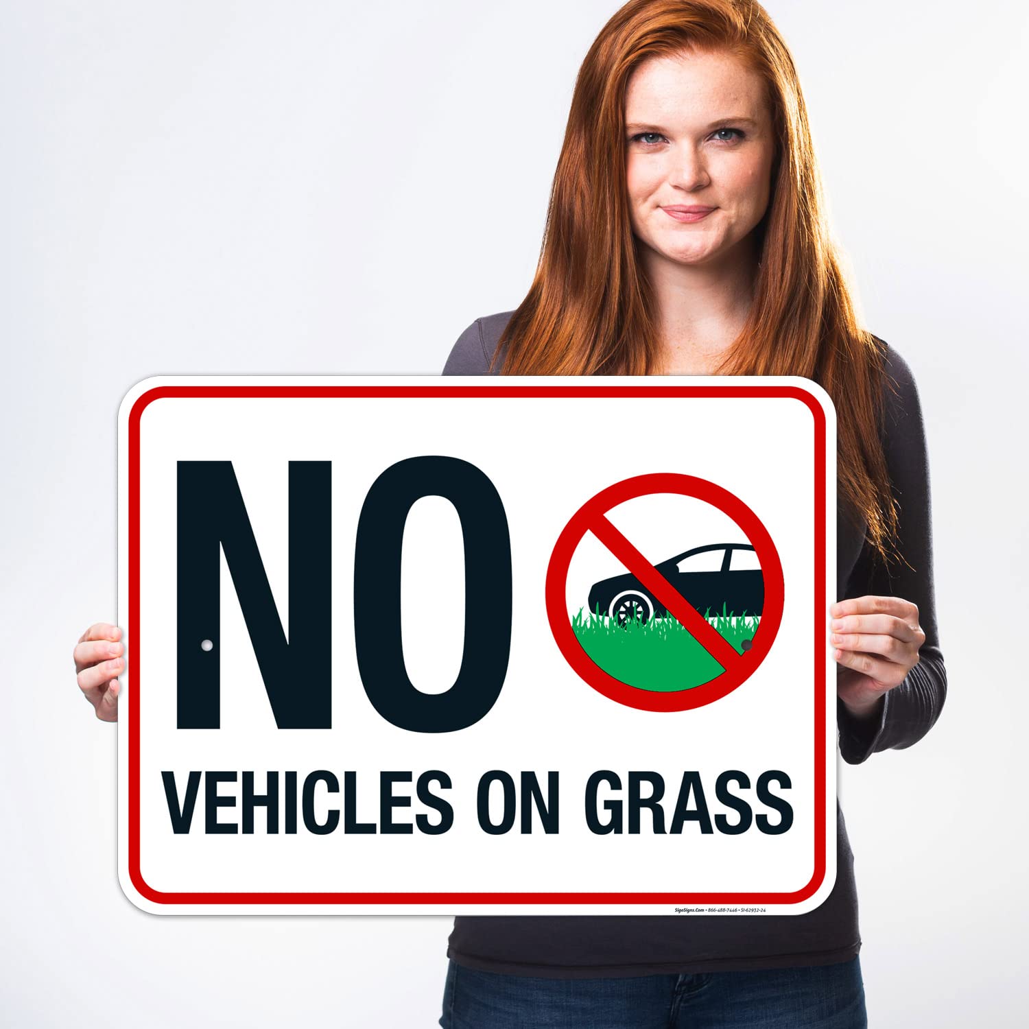 No Vehicles On Grass Sign, 18x24 Inches, Rust Free .063 Aluminum, Fade Resistant, Made in USA