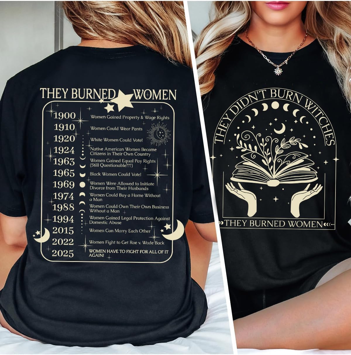 They Didn't Burn Witches They Burned Women Shirt V Neck Feminist Witch Shirts for Women - Image 6