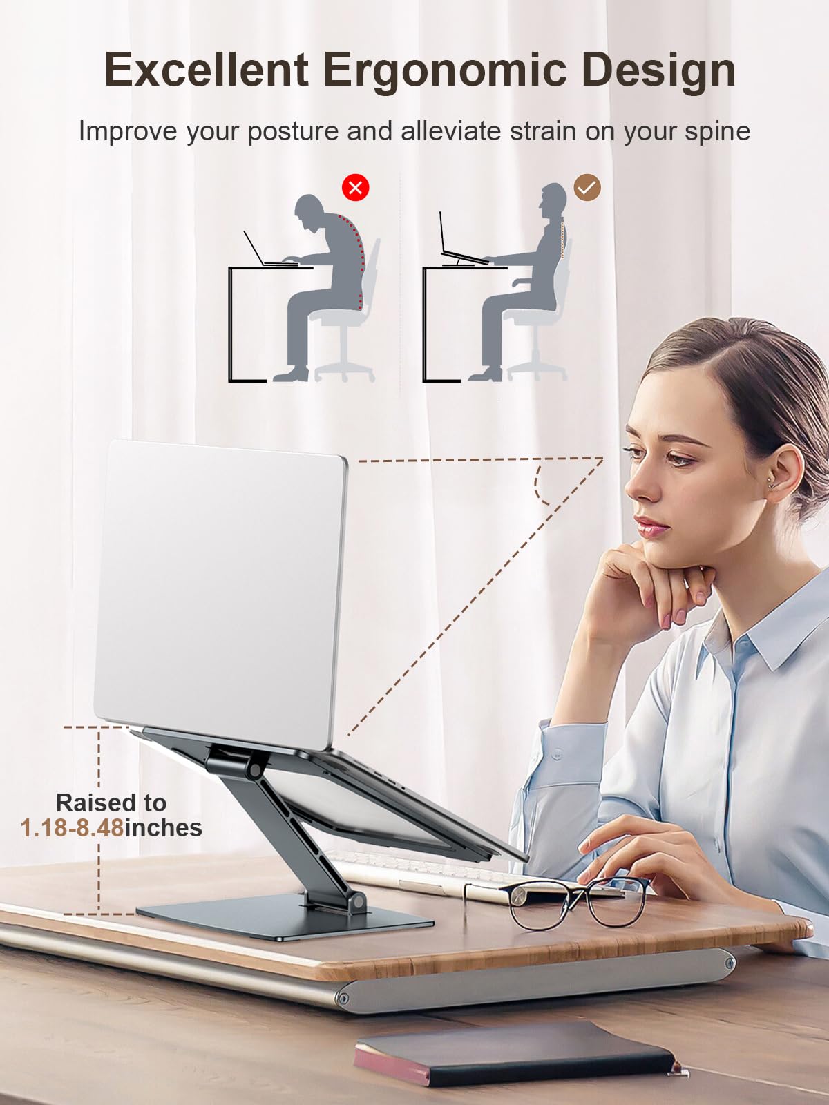 CIRYCASE Stojak na laptopa, regulowany aluminiowy stojak na laptopa, szybkie chłodzenie, ergonomiczny składany stojak na laptopa kompatybilny z MacBook Air Pro (10–16")