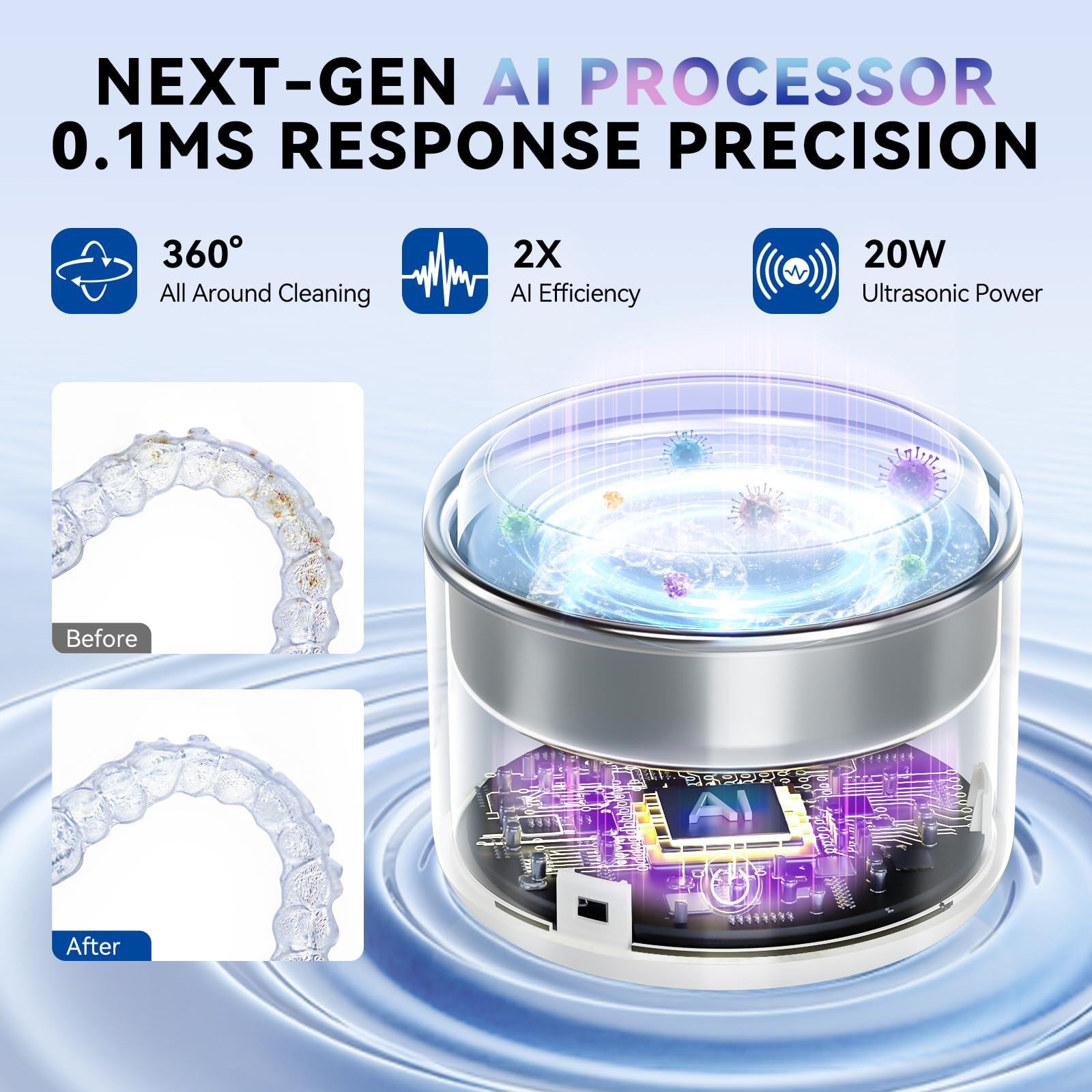 Capsule à ultrasons, machine de nettoyage à ultrasons éclairée améliorée, nettoyeur à ultrasons pour supports de fixation, prothèses, protège-dents, appareils dentaires, aligneurs