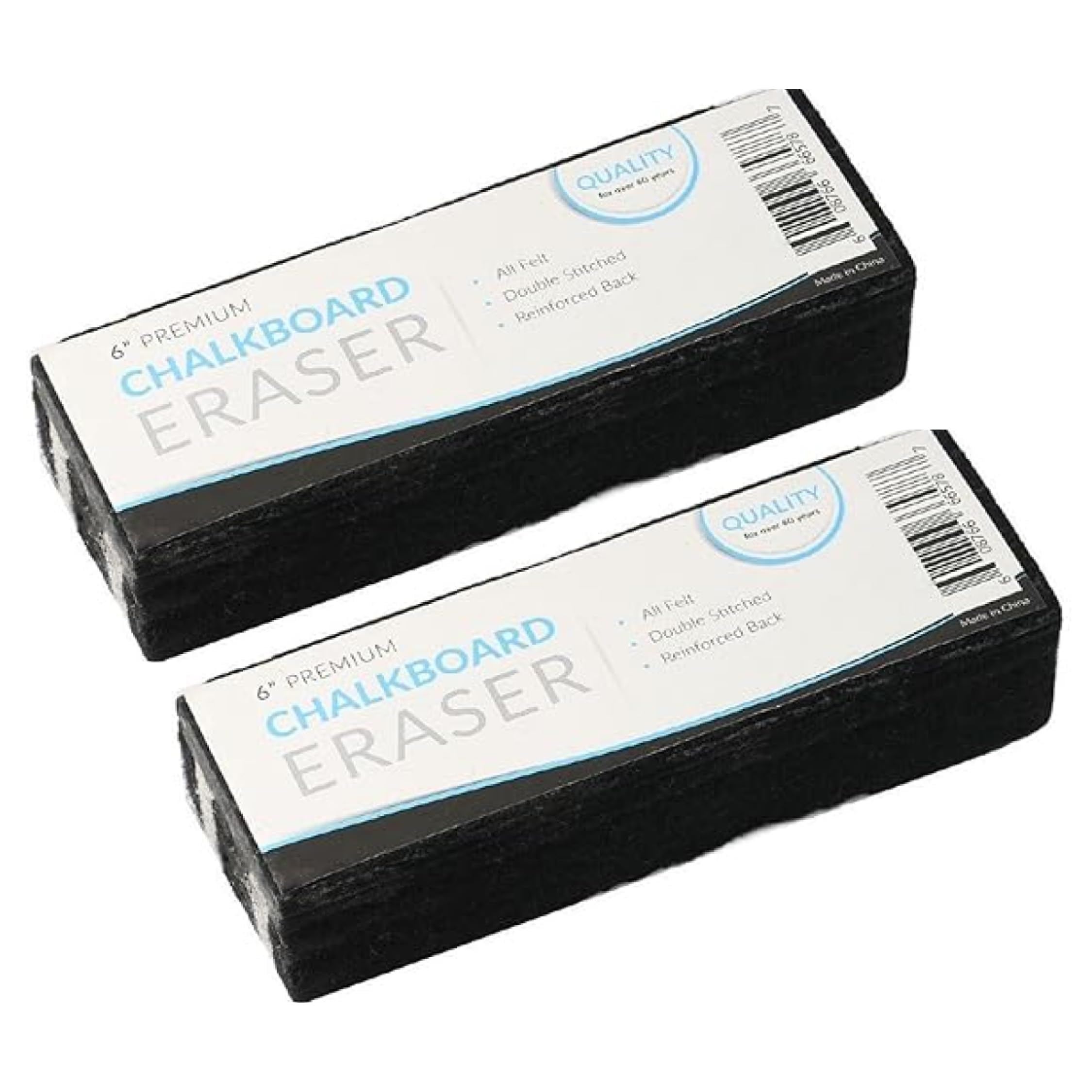 Traditional Chalkboard Eraser 2 Pack - 6 Inch Premium Chalk Erasers with Wooden Handle - Eraser for Chalkboard, Blackboard & Dry Chalk Surfaces - Durable Cleaner for Classrooms or Home