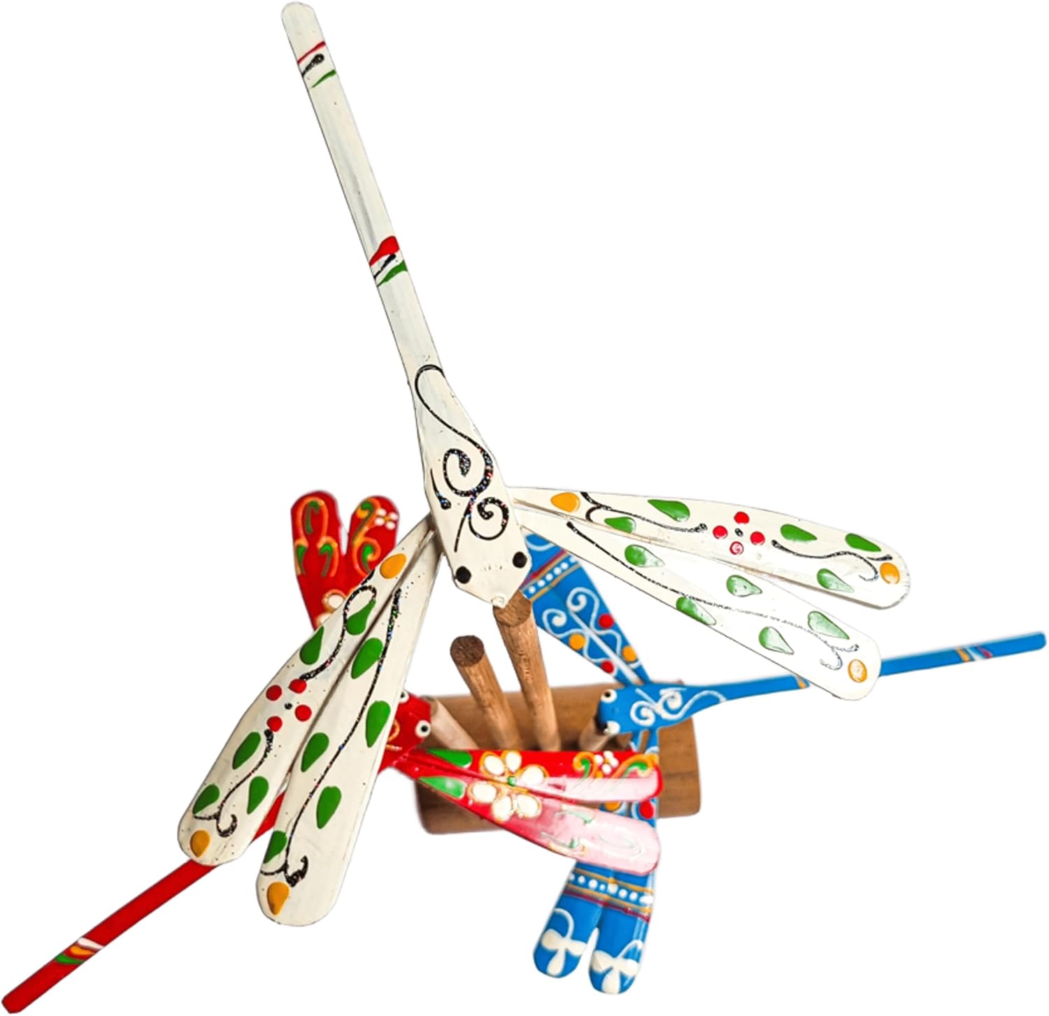 Set 10 pcs Paints Self Balancing Bamboo Dragonfly Decoration 5.9'' for Home Decor.