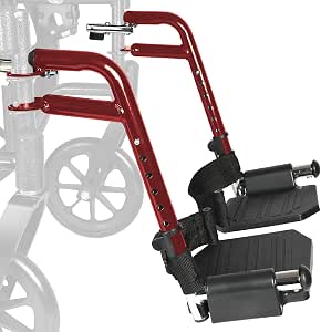 Wheelchair Footrest Replacement - Adjustable Composite Footboard & Heel Loop, Universal Foldable Foot Rest, Red, Lightweight, Easy Installation (1 Pair)
