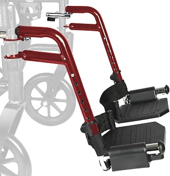 Comfort Support Wheelchair Footrest Replacement - Adjustable Composite Footboard & Heel Loop, Universal Foldable Foot Rest, Red, Lightweight, Easy Installation1 Pr, Deepred