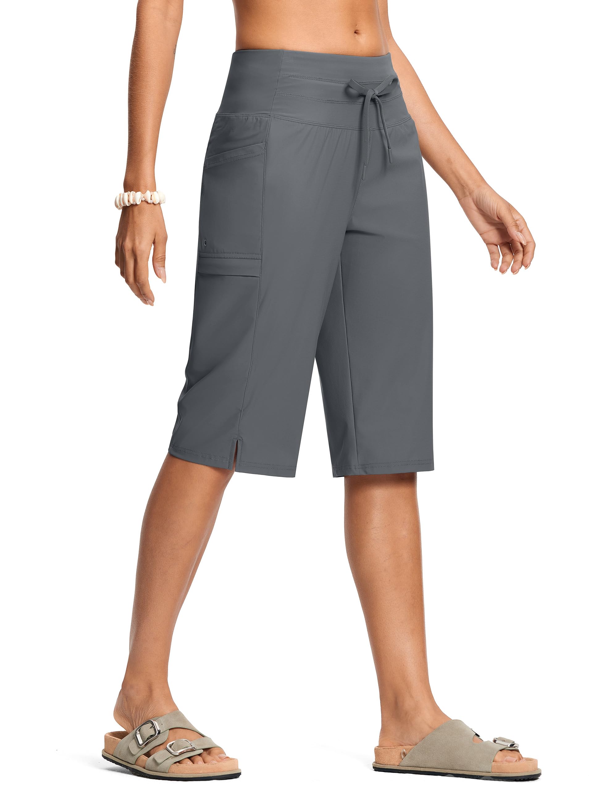 Women's Swim Capris Pants High Waist Tummy Control Quick Dry UPF 50+ Long Board Shorts with Liner and Pockets-image-47
