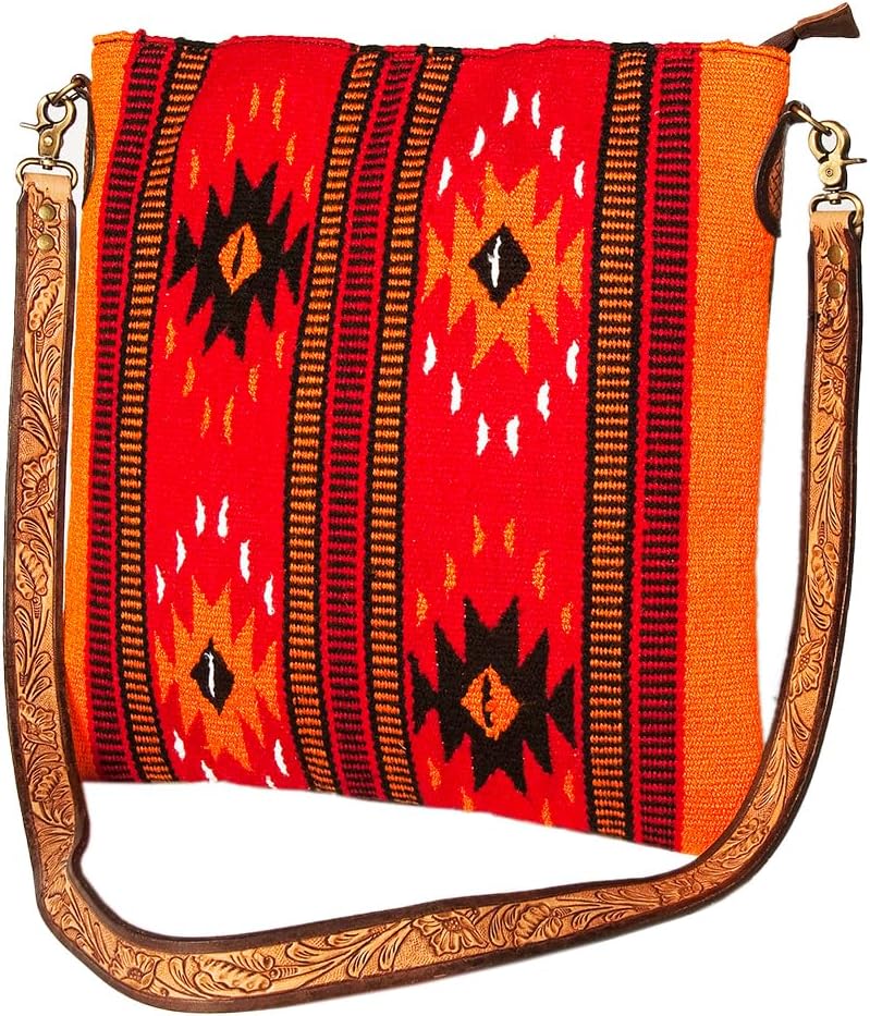 American Darling Large Crossbody Saddle Blanket Fabric Genuine Leather Western Women Bag Handbag Purse Travel Bags College