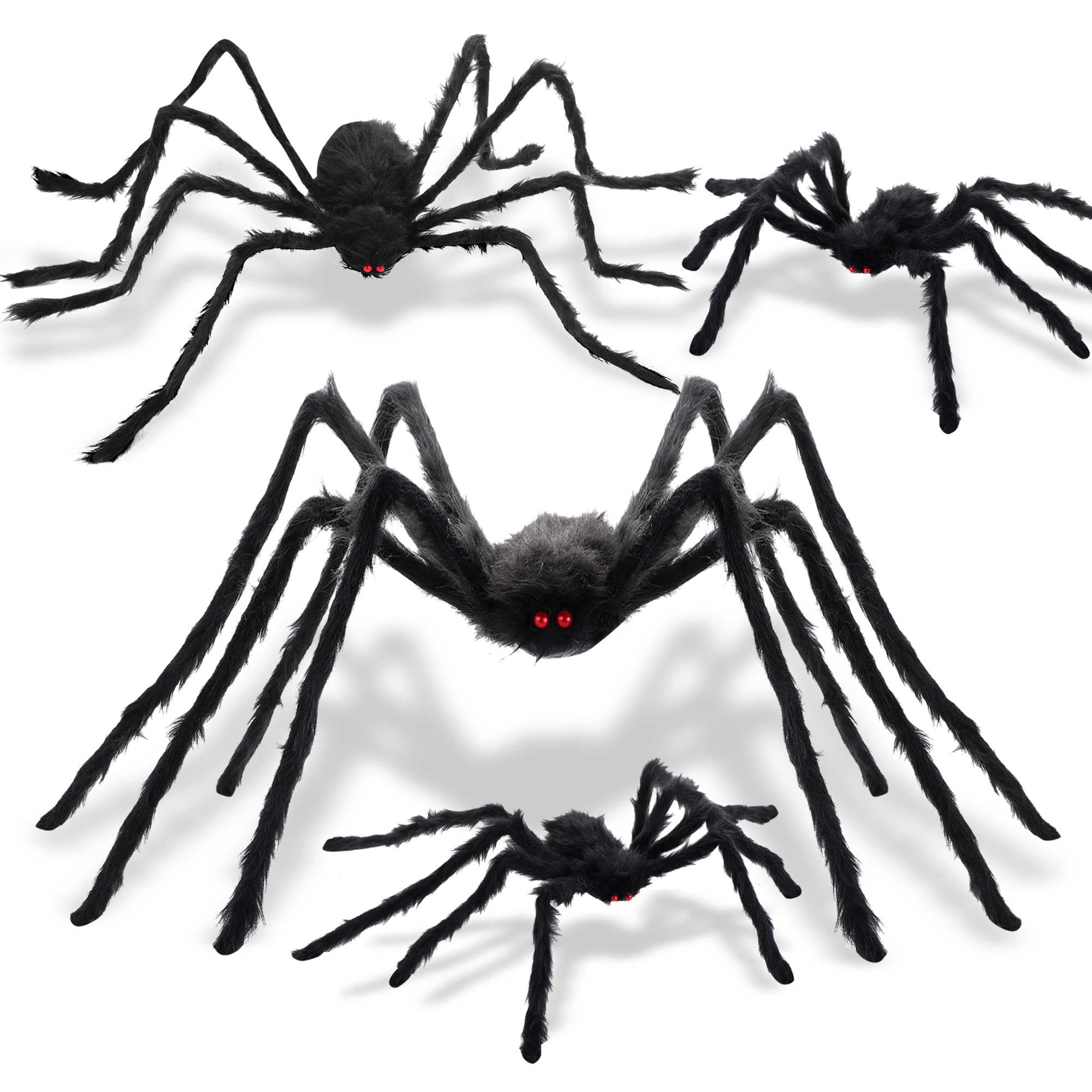 Winsenpro 4-Pack Halloween Spider Decorations,Large Hairy Spiders for Halloween decortaions Outdoor Indoor Scary Halloween Yard Garden Decor(60",50",35",35")