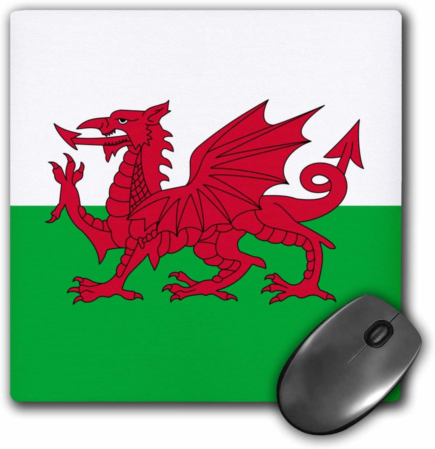 3dRose InspirationzStore Flags - Flag of Wales - Welsh red Dragon on White and Green - Y Ddraig Goch UK United Kingdom Great Britain - Mousepad (mp_158289_1)