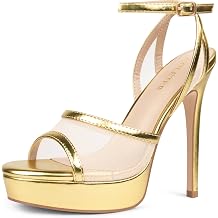COLETER Womens Mesh Platform Stiletto Open Toe Ankle Strap Dress Sandals