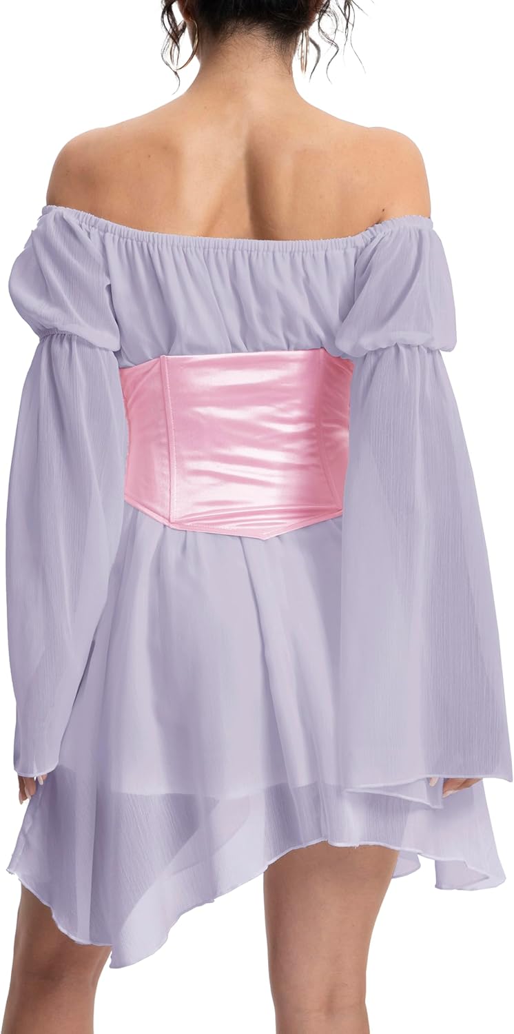 Womens Two Piece Corset Dress Off Shoulder Bell Sleeve Party Mini Fairy Bustier Dresses