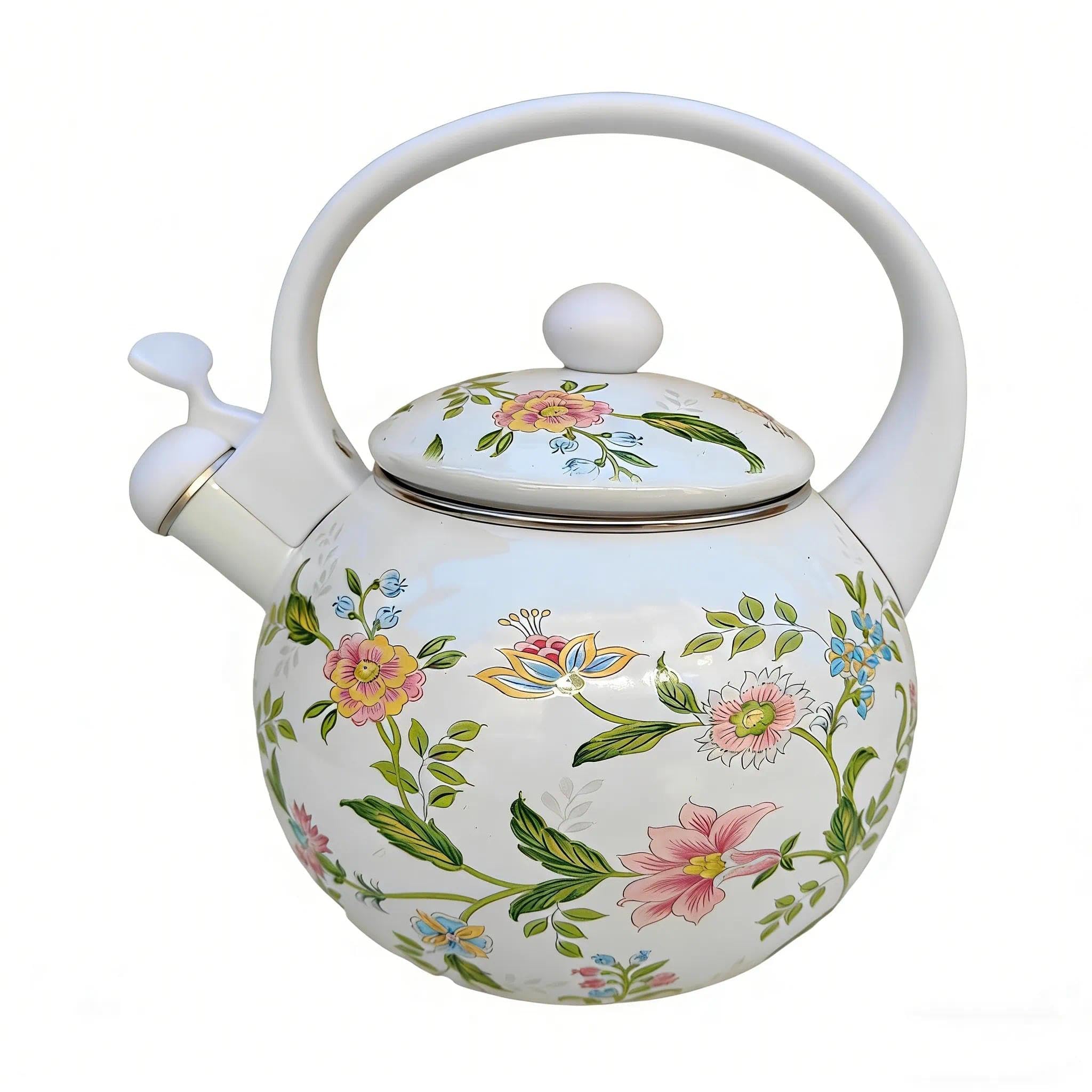 Flötenkessel Emaille für Induktion Retro Pfeifkessel 2.4L