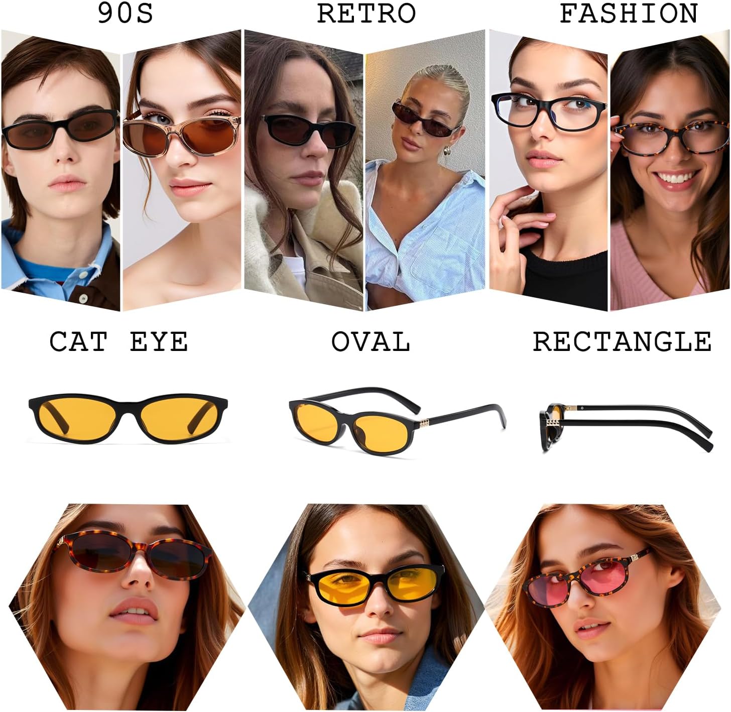 HJSTES Retro Oval Sunglasses for Women Trendy Cat Eye Sunnies Vintage Narrow 90s Y2k Designer Sun Glasses - Image 8
