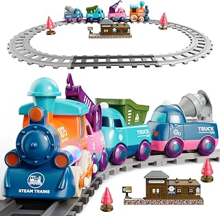 Lipneaed Magnetic Train Set for Toddlers 3+ - Electric Toy Train with Lights & Sounds, 4pc Tracks for Boys Girls 3-8 Years