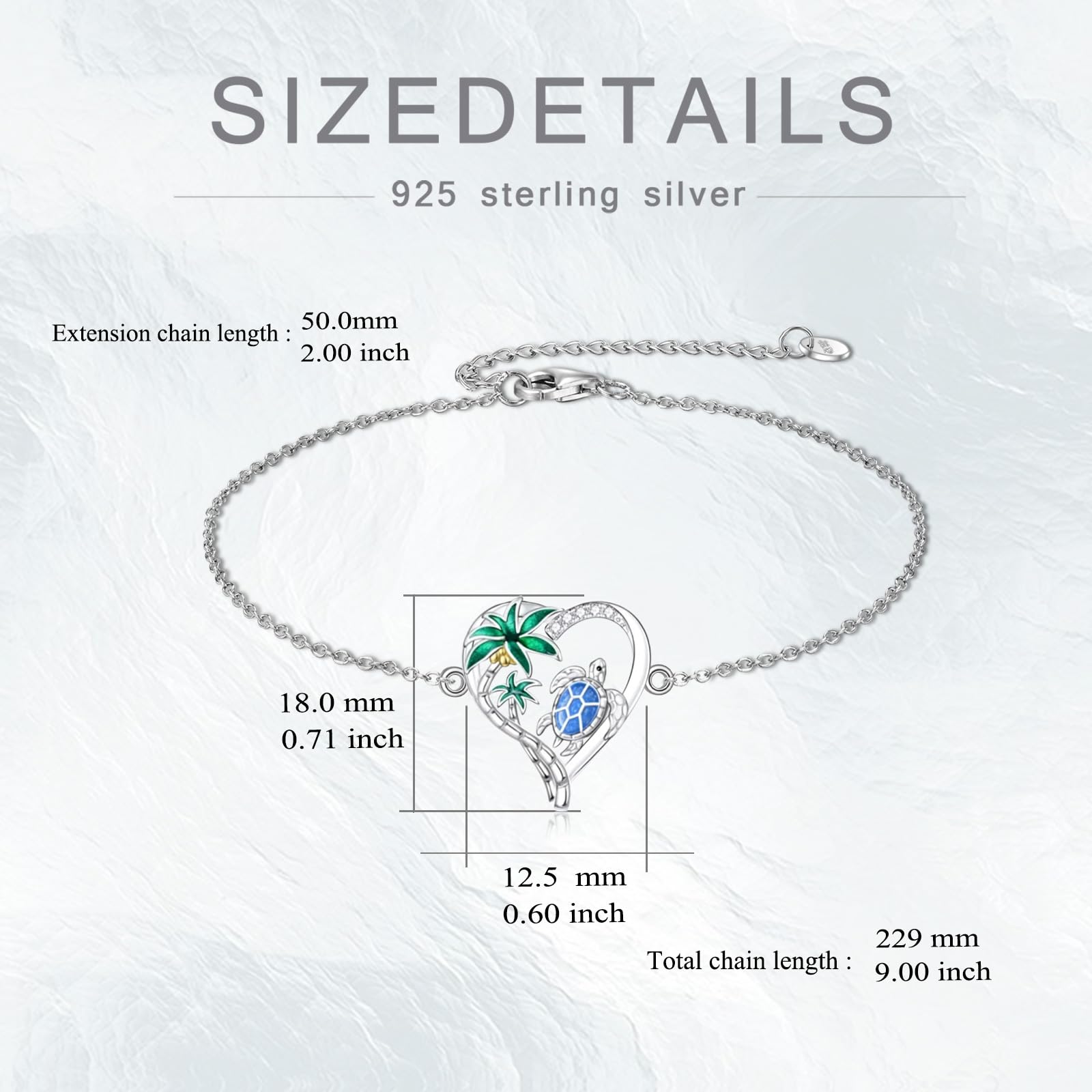 TOUPOP Pulsera de plata de ley con cristales de tortuga marina, sirena, delfín, concha, estrella de mar, caballito de mar