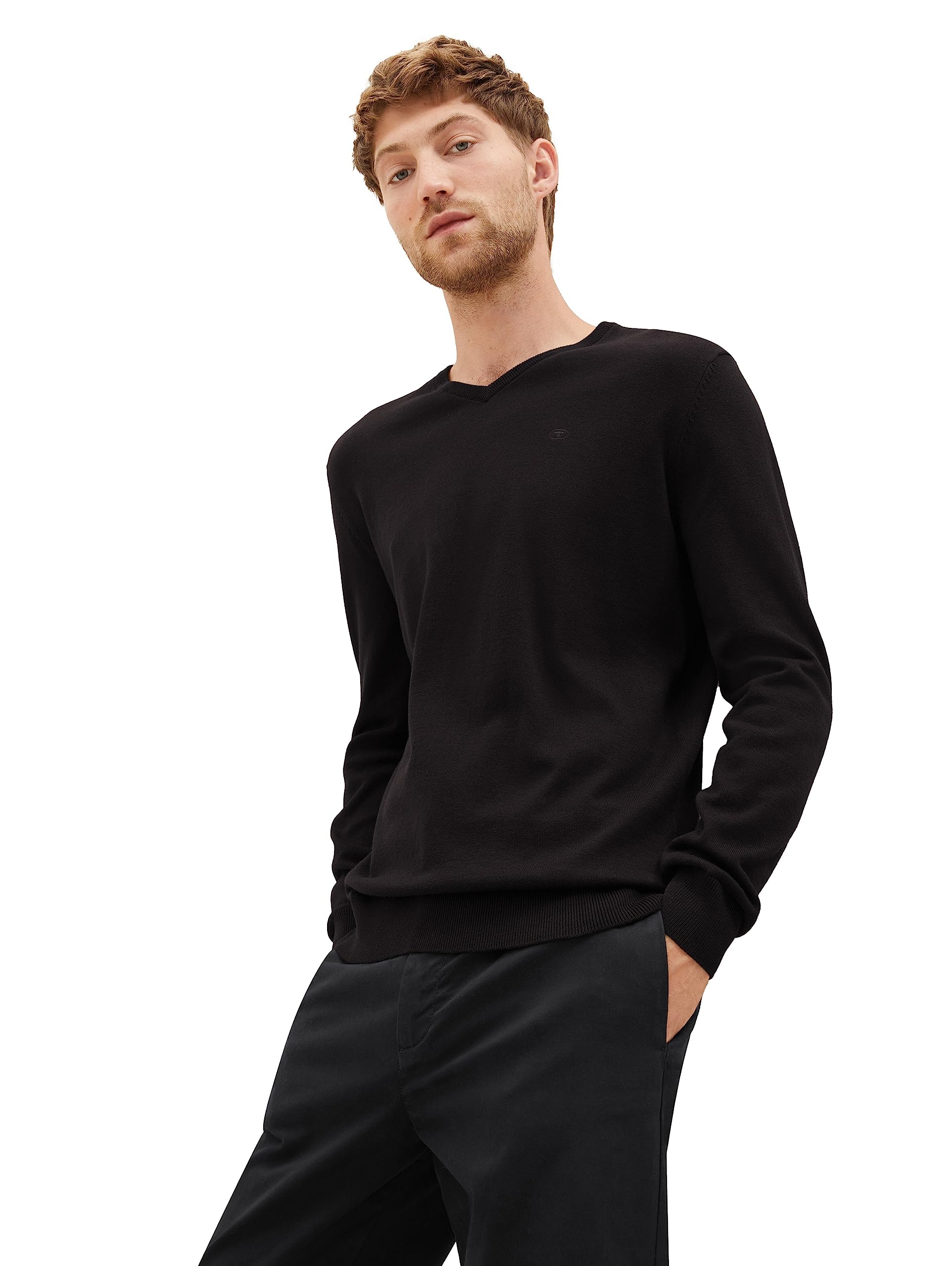 TOM TAILOR Men Basic jumper 202212 Strickpullover V-Ausschnitt, 29999 - Black, XXL