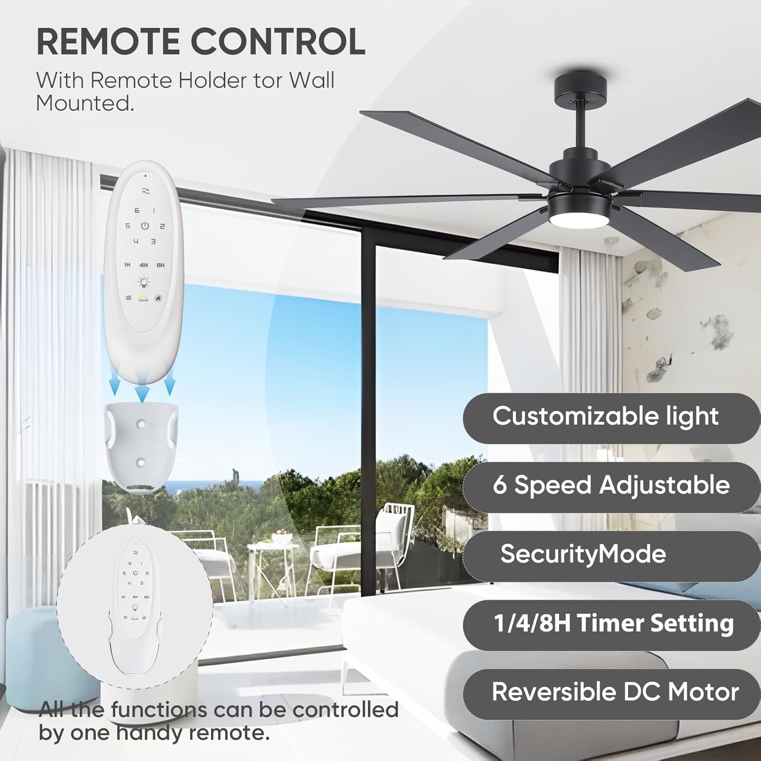 Outdoor Ceiling Fan with Light and Remote for Patios, 66 Inch Large Modern Ceiling Fan for Bedroom, Commercial Fan Energy Saving 6-Speed, Quiet Reversible DC Motor for Living Room,