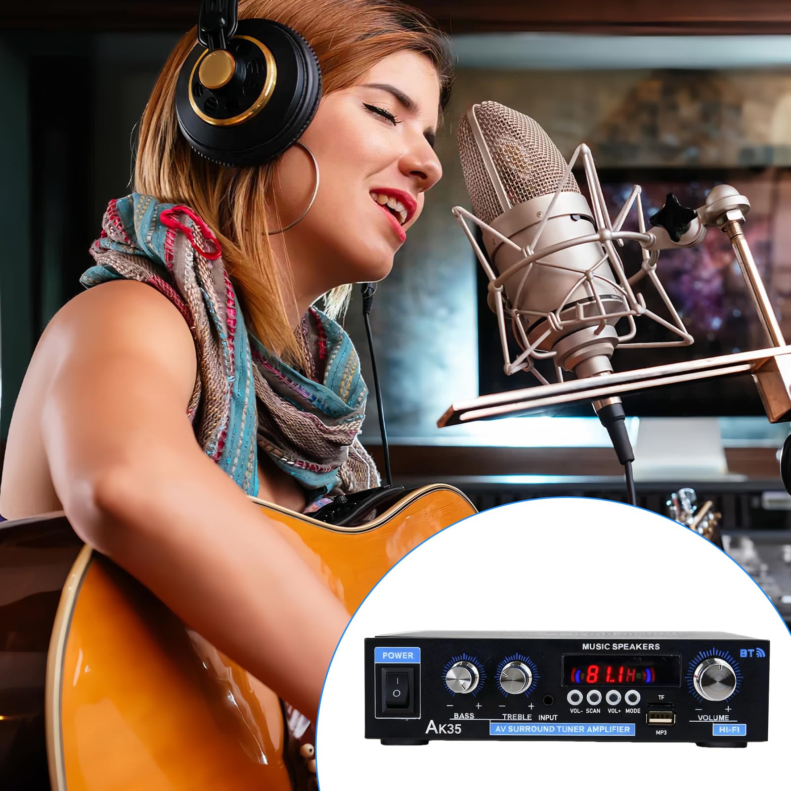 AK35 Amplificatore HiFi Bluetooth 5.0 2.0 Canali 30W X 2 Amplificatore Stereo HiFi Amplificatore Finale di Potenza Mini Radio Audio Amplificatore Ricevitore con Radio FM, Telecomando, Scheda SD, USB