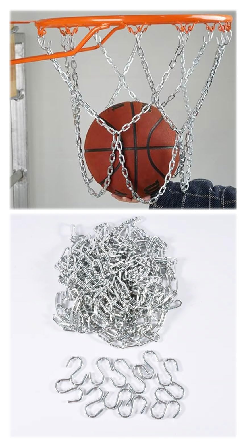 12 Ganci, Rete Da Basket a Catena in Metallo, Durevole per Esterno, Canestro di Ricambio per Campi Da Pallacanestro Outdoor