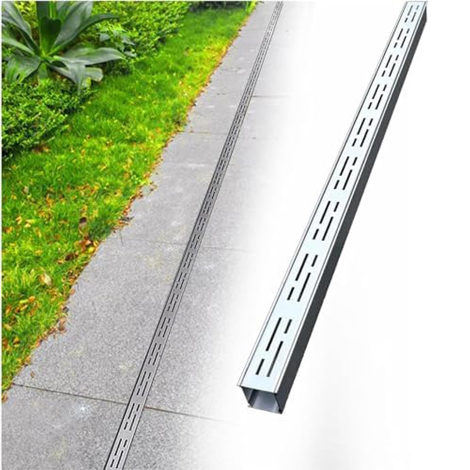 GLDYTVF Stainless Steel Trench Drain Kit - 304 Outdoor Drain Covers for Efficient Water Drainage in Gardens, Sidewalks, and Driveways (10x3cm/4x1.2in)