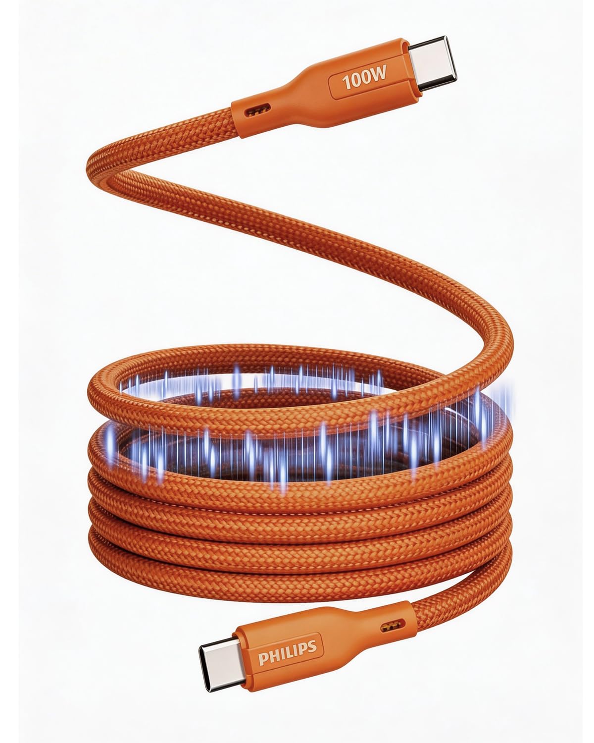 Philips 100W Fast Charging USB C to USB C Cable, Magnetic Nylon Braided Type C Cable for Phones, Laptop, 480Mbps Data Sync, Coral Reef-image-38
