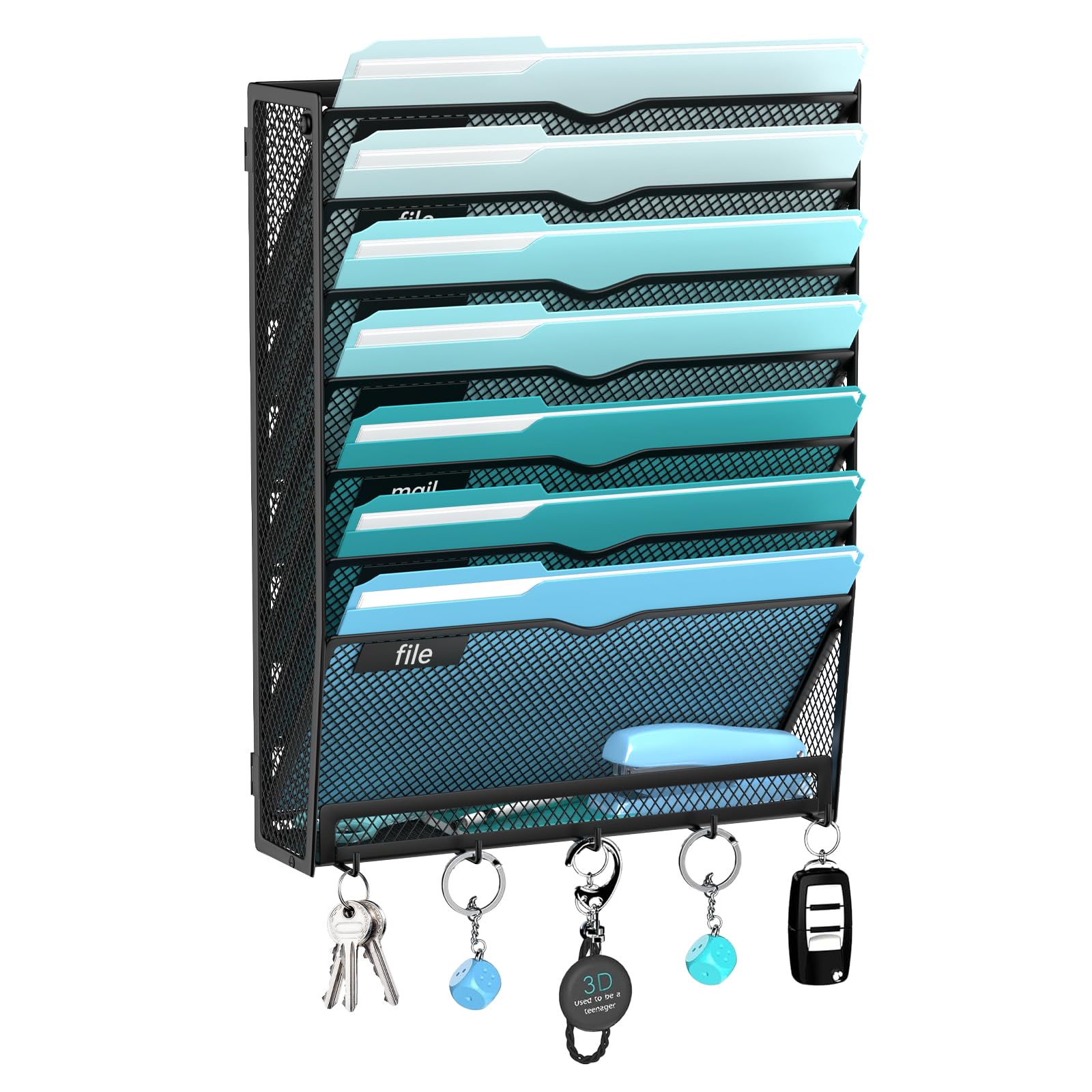Photo 1 of ***MISSING PARTS***
JMHUD 8-Tier Hanging Wall File Organizer with 5 Hooks, Mesh Wall File Holder Vertical Mount Mail Organizer for Papers, Folders, Magazines, Bills, Office and School, Black