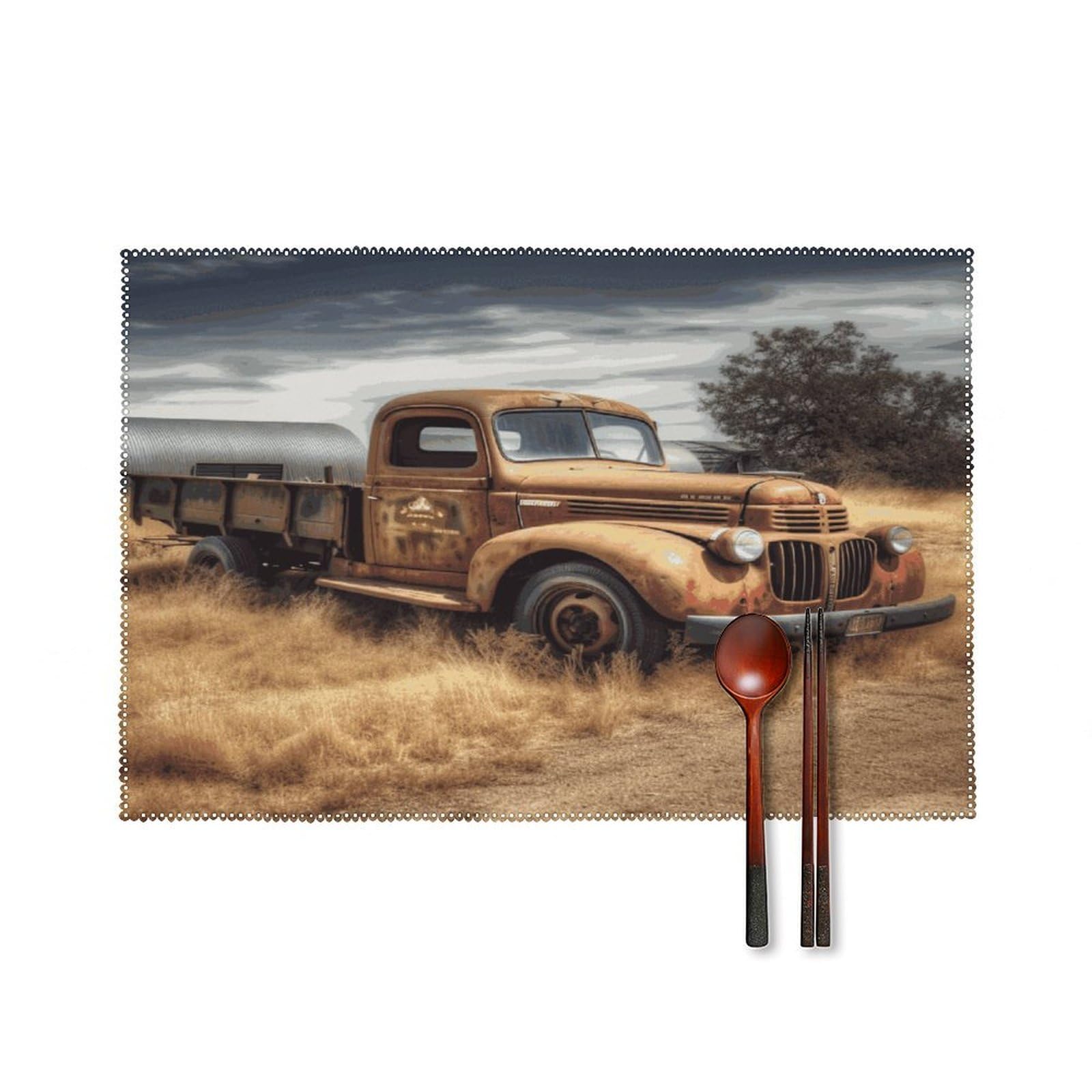 Fekiloot Style Old Truck Car Placemats Set Of 6,Table Mat