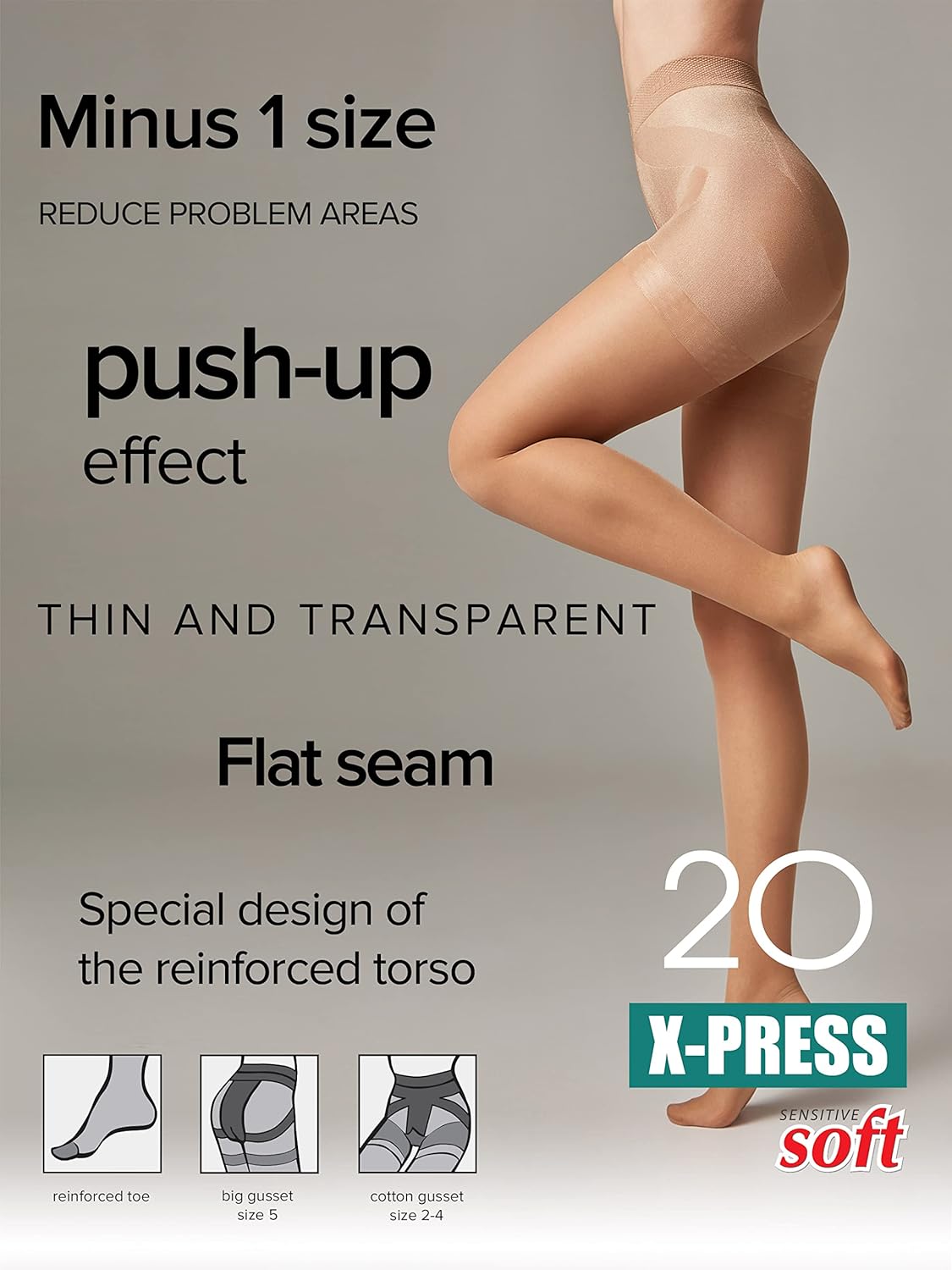 Conte High Waist Control Top Push Up Shaping Sheer Pantyhose Tights X-Press 20 Den - Image 3