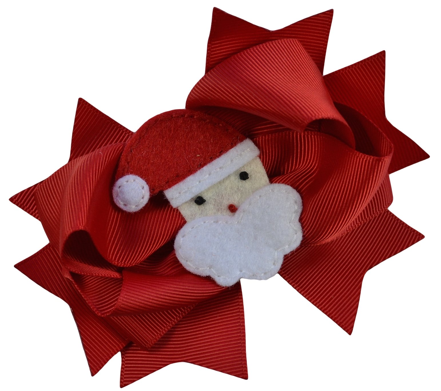 Girls Felt Applique Holiday Hair Bow by Funny Girl Designs (Red 4.5 Inch Bow with Santa)