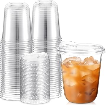 Baderke 50 Pcs Round Bottom Plastic Cups with Sip Lids Clear Disposable Iced Coffee Cups for Smoothie Cold Beverage Coffee Shops and Party Catering14 oz,Clear