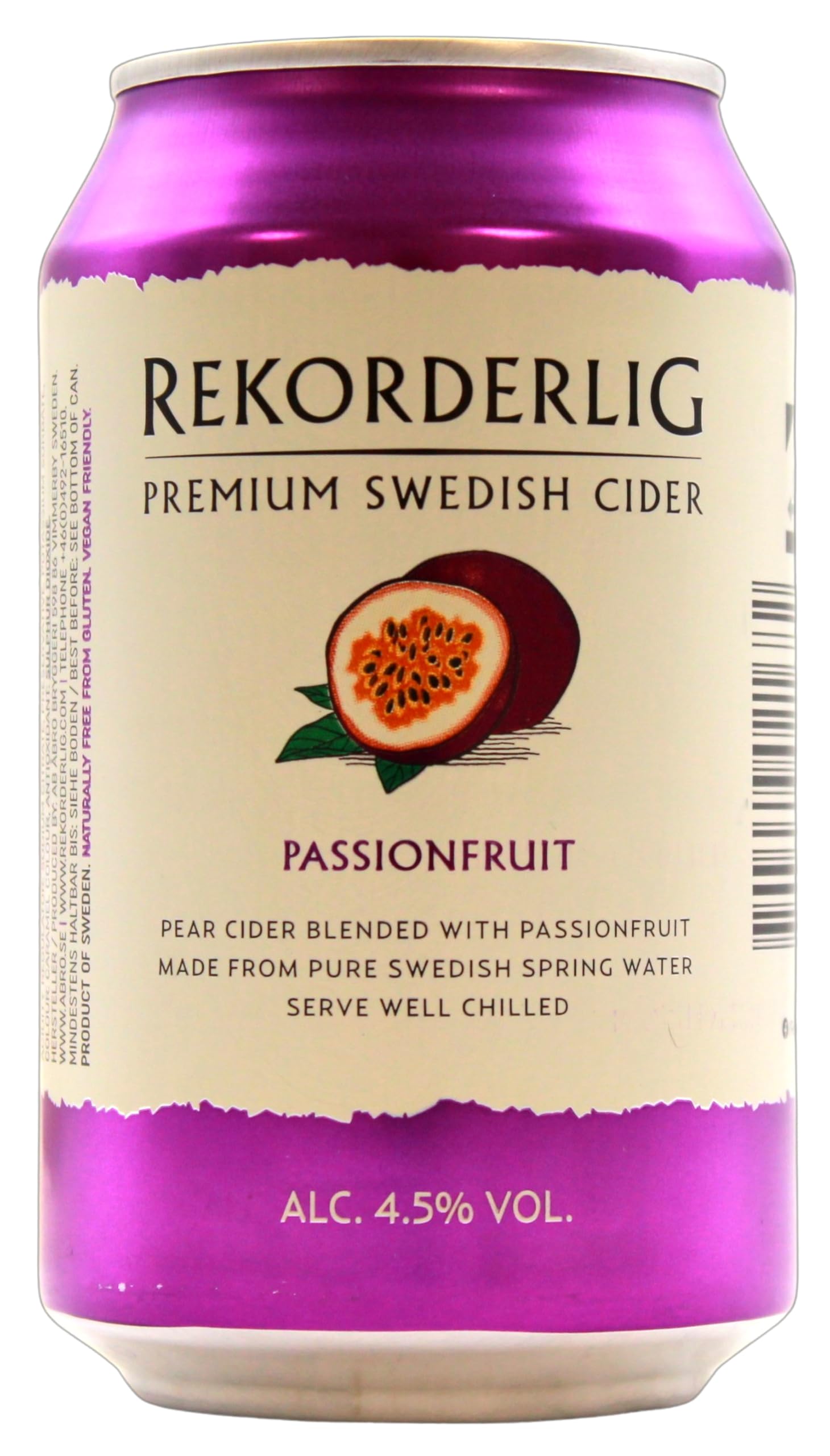 Rekorderlig Premium Swedish Cider Passionfruit 4.5% vol., 24er Pack (24 x 0.33 l) EINWEG