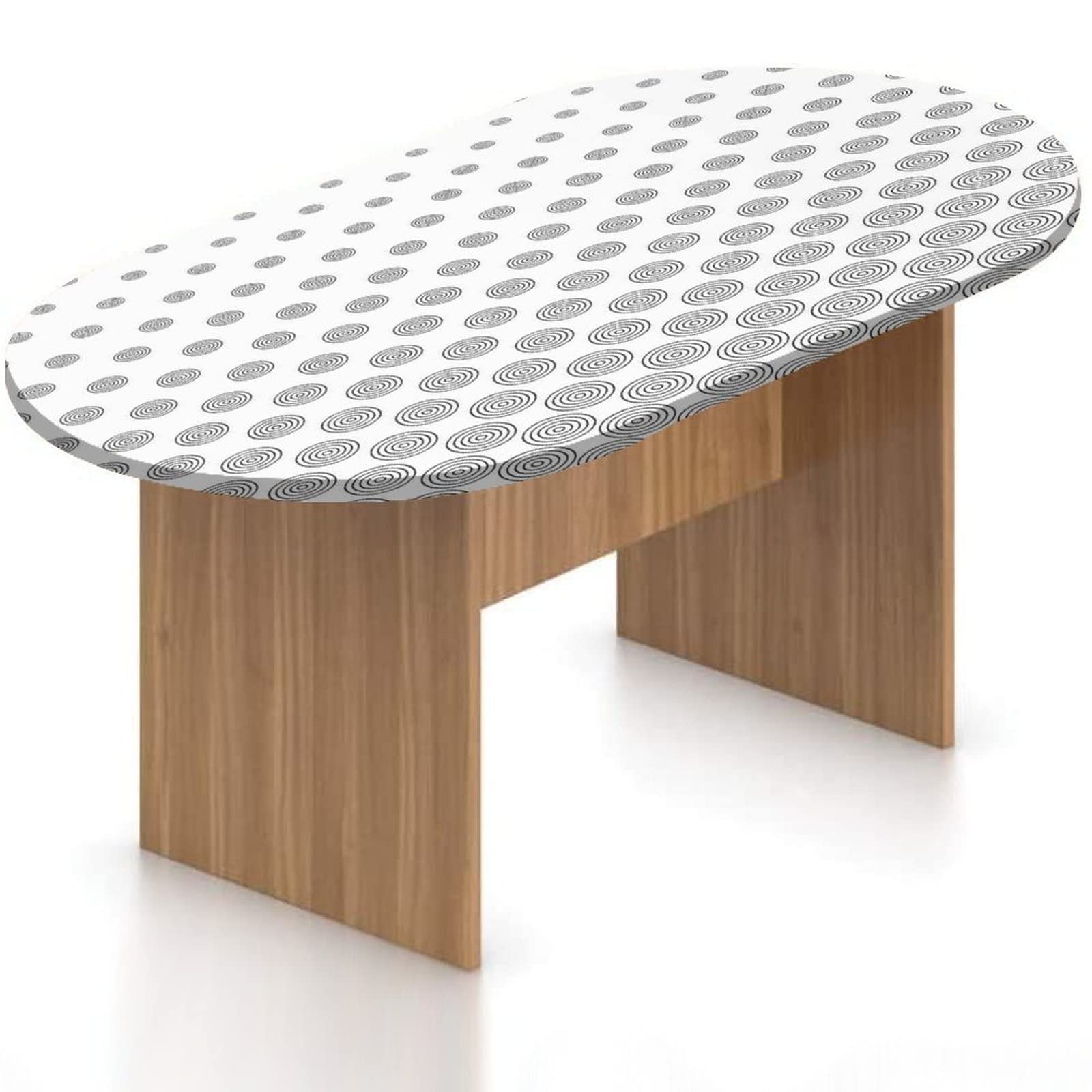 XISUNYA Oval Fitted Tablecloth, Geometric Circle Elasticized Polyester Table Cover,Spiraling Rotary Circle Turning to Polka Dots Print Fitted Table Cloth, Fits Oval Tables up to 42" x 60", for Party