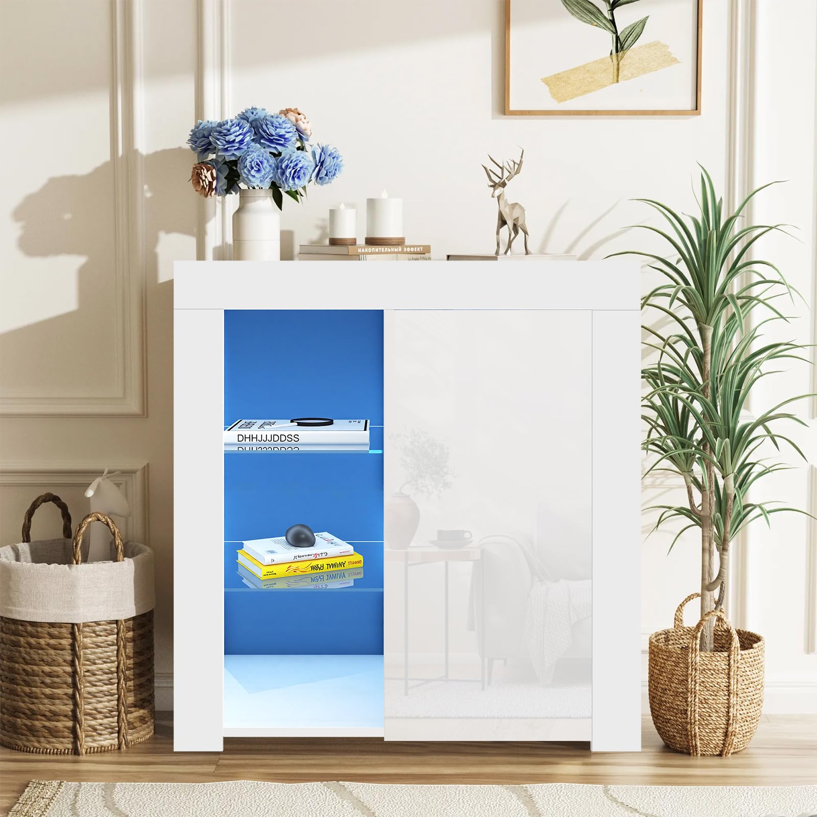 Panana Commode de Eclairage LED, Buffets, Meuble de Rangement sur Salon, Chambre, 75 x 35 x 83 cm (Blanc)