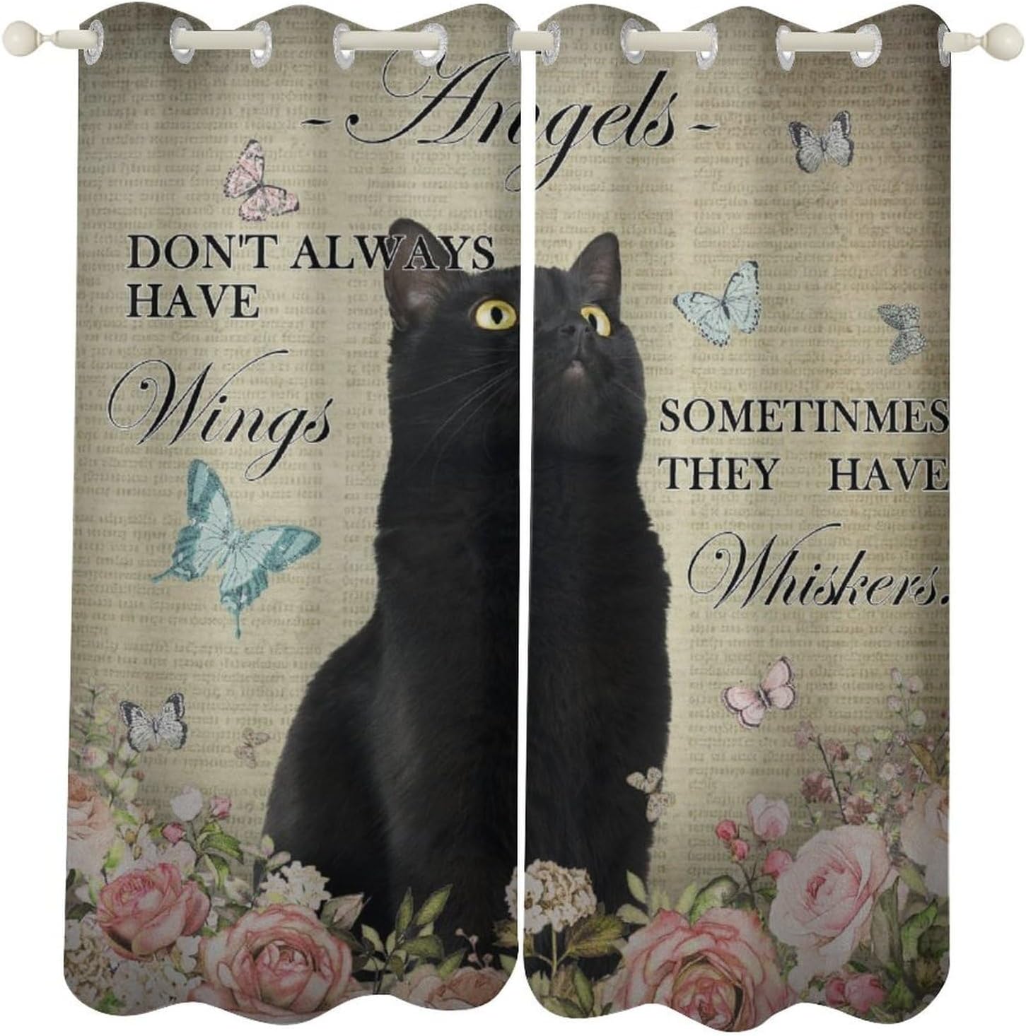 Vintage Newspaper Blackout Curtain, Retro Mid Century Old Camera Magnifier Pocket Watch Scissors Pattern Decor Window Treatments, Grommet Drapes for Bedroom Living Room Kitchen, 52x96inch (2 Panels)