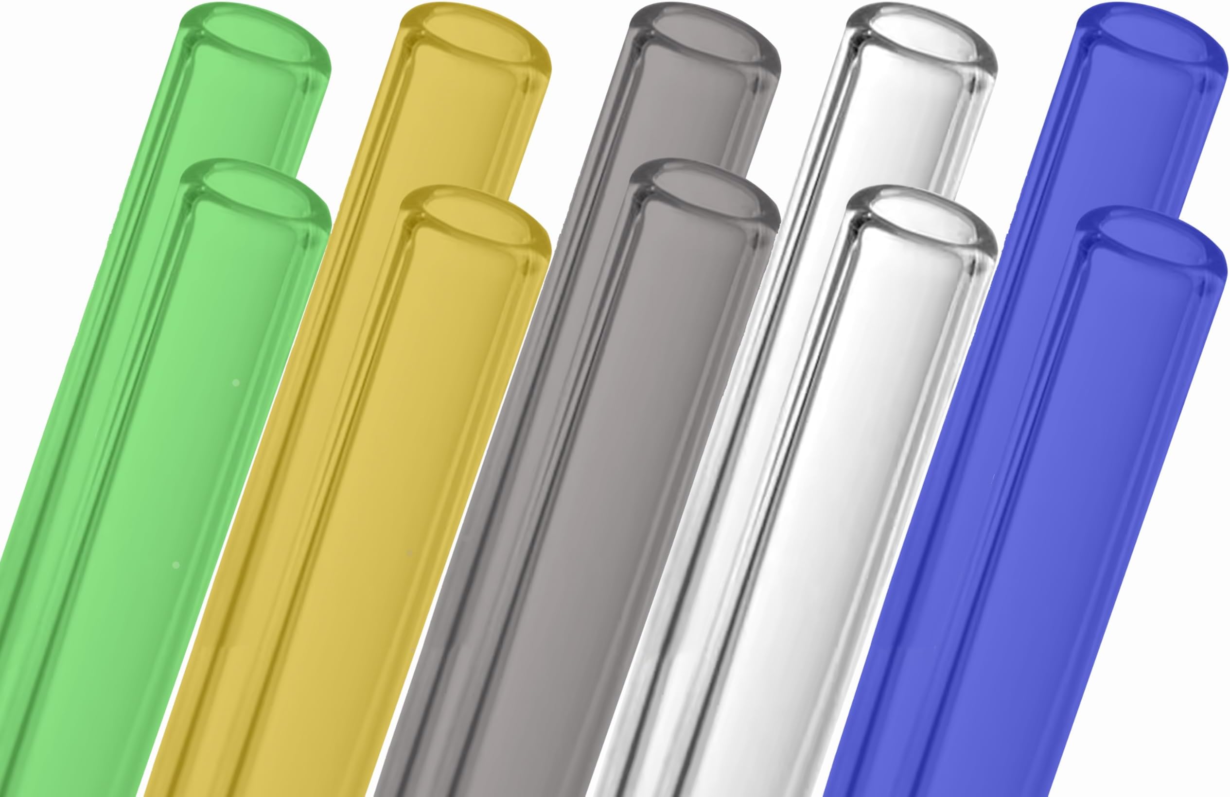 AOMI Glass Blowing Tubes, 10pcs 8inch Long Multi-color OD 12mm 8mm ID 2mm Wall Thickness Borocilicate Glass Tubes for Cut Art DIY Blue Yellow Grey