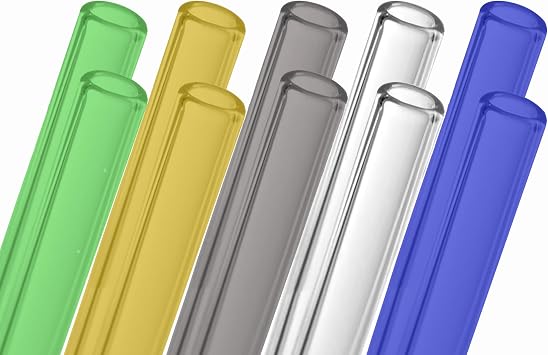 AOMI Glass Blowing Tubes, 10pcs 8inch Long Multi-color OD 12mm 8mm ID 2mm Wall Thickness Borocilicate Glass Tubes for Cut Art DIY Blue Yellow Grey