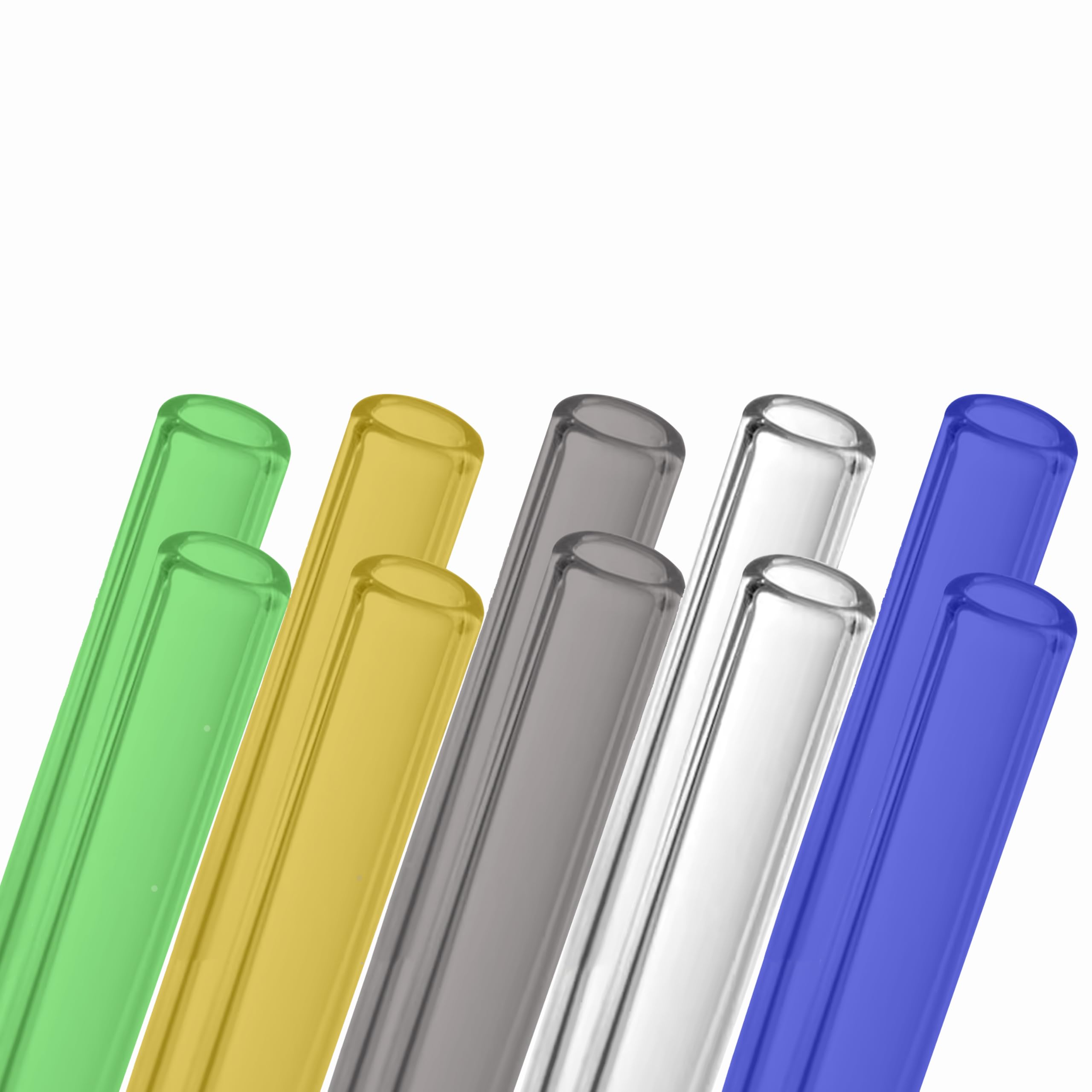 AOMI Glass Blowing Tubes, 10pcs 8inch Long Multi-color OD 12mm 8mm ID 2mm Wall Thickness Borocilicate Glass Tubes for Cut Art DIY Blue Yellow Grey
