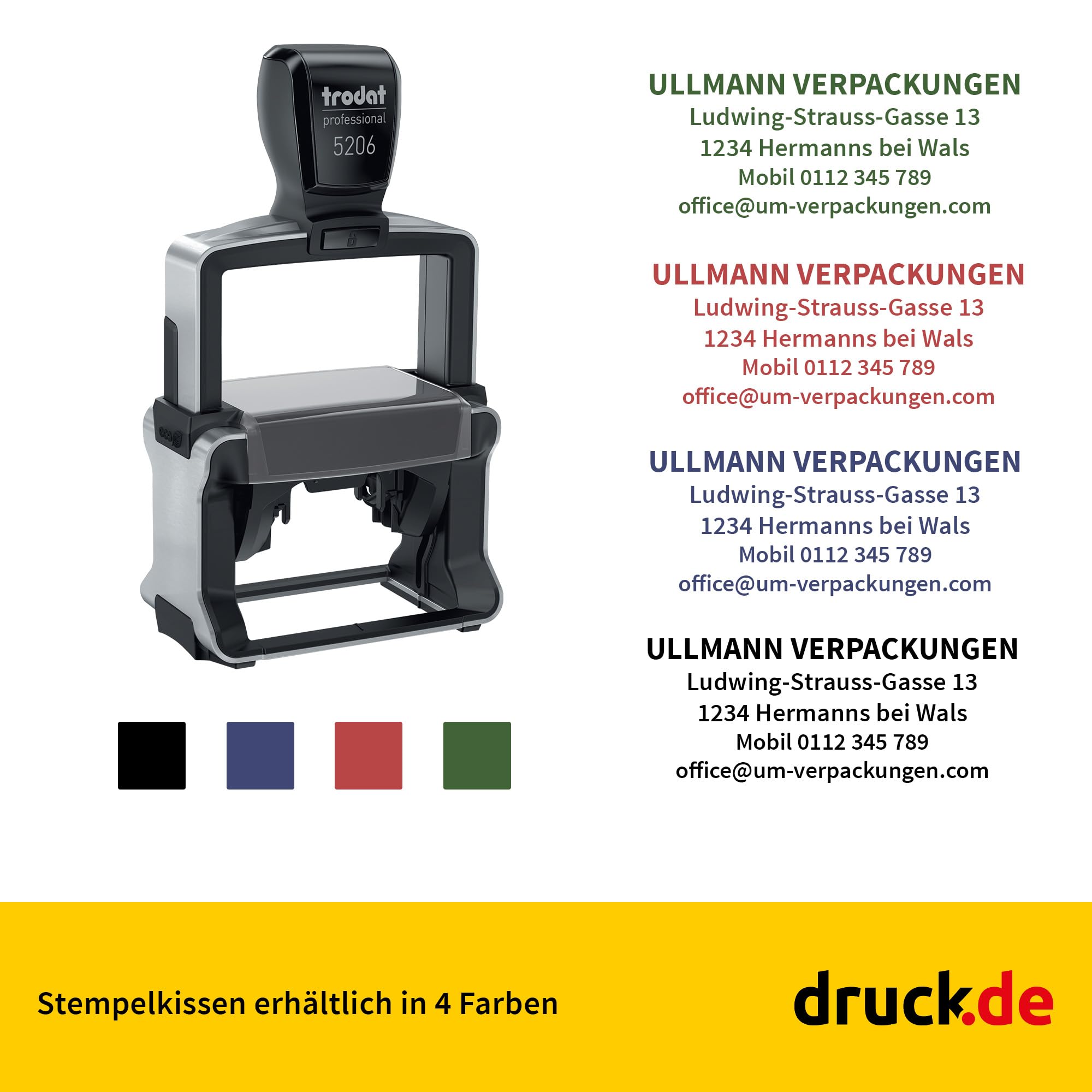 Trodat Professional 5206 Firmenstempel 56x33mm - 5 Zeilen | Trodat Professional 5206 Firmenstempel, 56x33mm, personalisierbar mit Text und Logo, Adressstempel, Firmenstempel