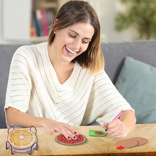 Miniatura 6 de HAUTOCO Juego de 8 posavasos de pintura de diamante con soporte, posavasos de arte de diamante, arte de diamantes y manualidades para adultos