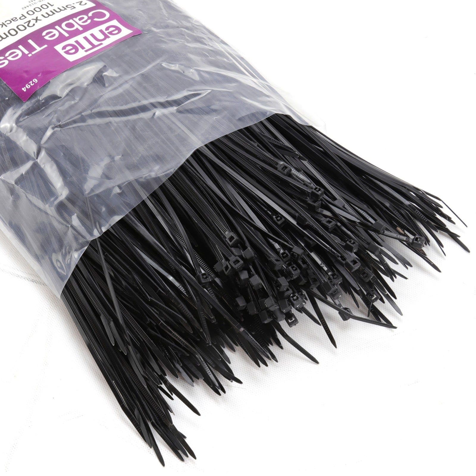 Entie Black Cable Ties - Nylon 66 Ul Approved [1000 Pack] (, 2.5Mm X 200Mm)