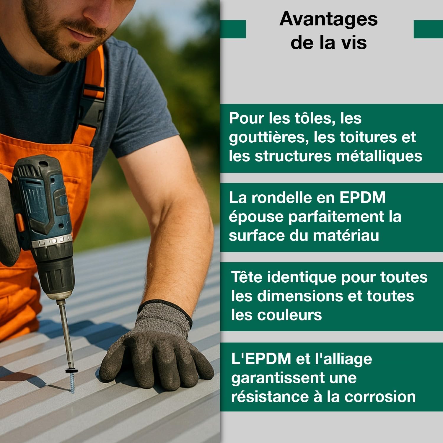 Lot de 300 vis auto-perceuses en tôle, couleur de la tête trapézoïdale : Gris anthracite (RAL7016), 4,8 x 35 mm, homologuées par l’UE, avec Clé à douille SW8
