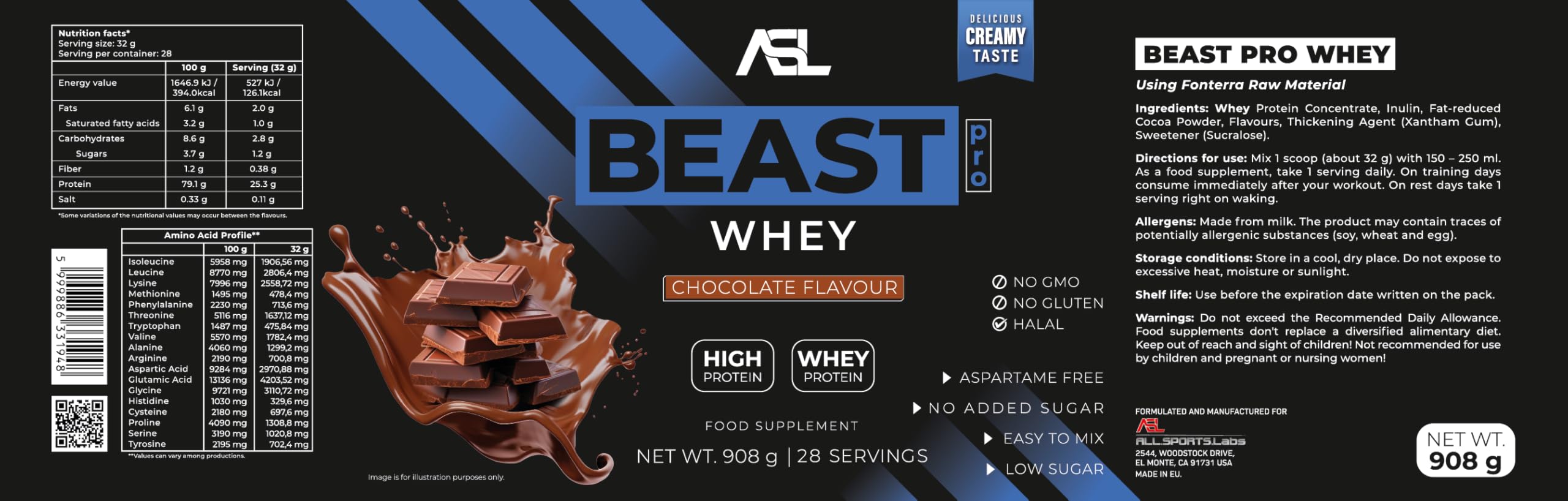 All sports lab Beast Pro Whey Chocolat 908 g