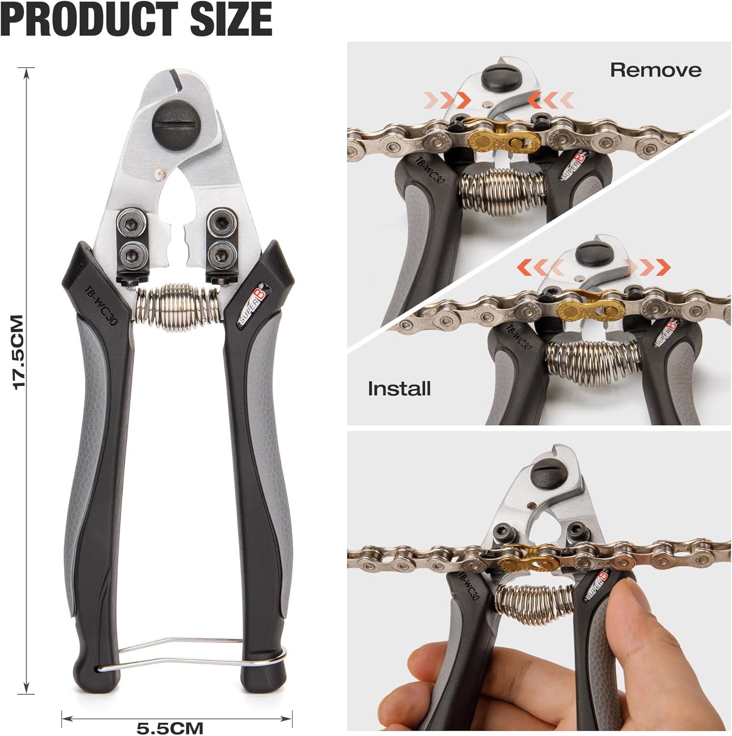 Super B Heavy Duty Cable Cutters - Precision Wire and Cable Cutting with Crimping, Housing End Forming & Quick Link Tool for Bicycles - Ergonomic Grip, Spring-Loaded Design (TB-WC31)