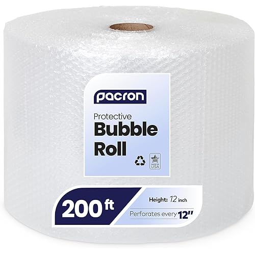 PACRON: 200 Sq-Ft. 3/16 BUBBLE ROLL for Moving Supplies, Large Wrapping BUBBLE ROLL of 200 Sheets 12”X12”, Bubble Cushioning Wrap for Packing, & to Wrap all Shipping Supplies, Storage, Packaging. USA