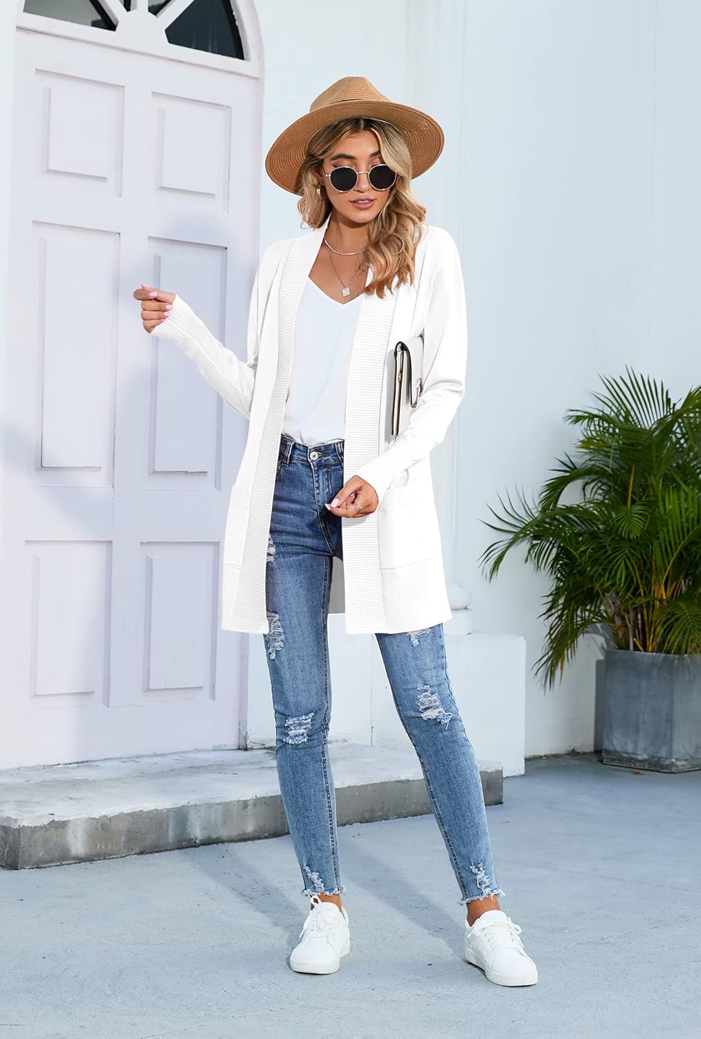 SUEANI Women's Open Front Casual Long Sleeve Knitwear Classic Sweaters Cardigan with Pockets - Image 5