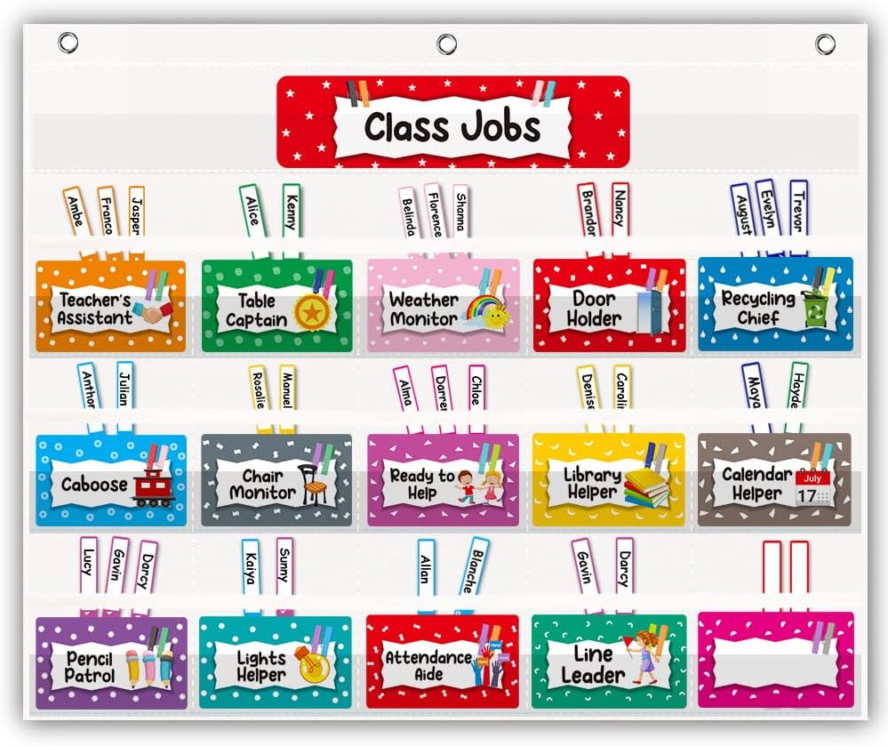 Mewise Class Jobs Pocket Chart for Classroom,Teacher's Helper Classroom Management Pocket Chart…
