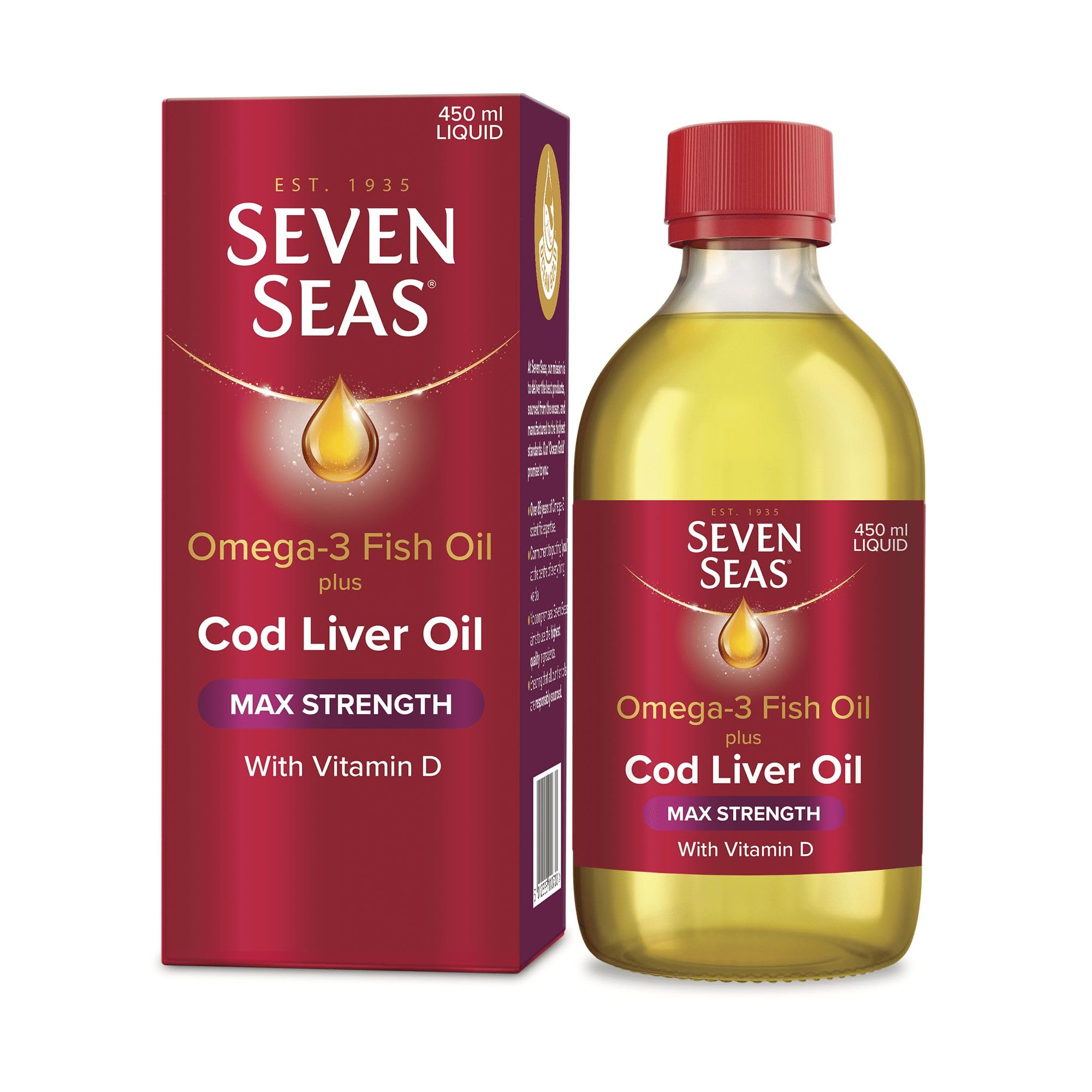 Seven Seas Cod Liver Oil Max Strength 450ml Omega 3 Fish Oil Vitamin D