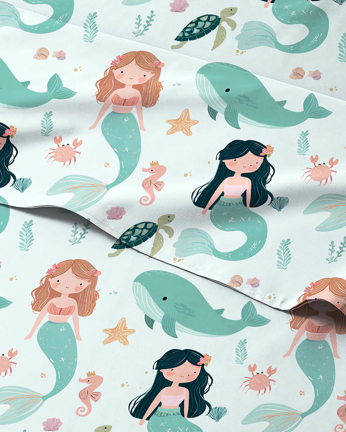 Kids Twin Size Mermaid Bed Sheets - 3 Piece Kids Mermaid Sheet Set - Ocean Sea Bedding - Ultra-Soft, Cute &amp; Cozy - Breathable &amp; Machine Washable - Underwater Bed Set for Boys, Girls, Teens &amp; Toddlers