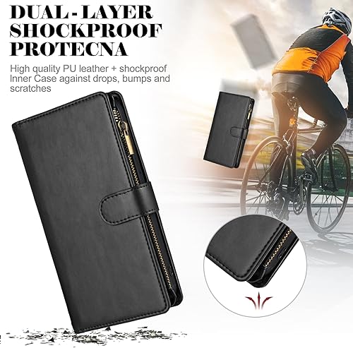 Miniatura 7 de Funda para iPhone 12 Pro Max, con cremallera y tarjetero para mujeres y hombres, funda de piel sintética con correa para la muñeca para iPhone 12