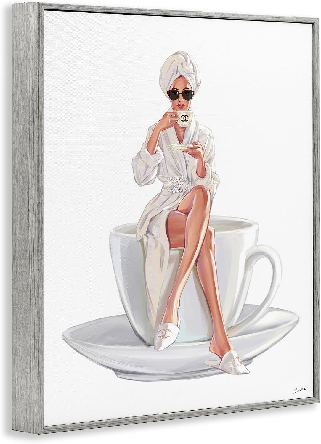 Stupell Industries Chic Woman Robe Coffee Cup Designer Logo Sunglasses, Design by Ziwei Li,White,16 x 1.5 x 20