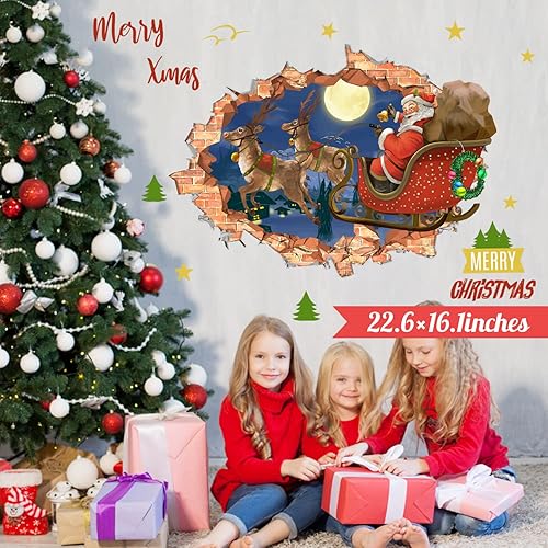 Miniatura 8 de Calcomanía de pared 3D con texto en inglés "Merry Christmas", calcomanía de pared de Papá Noel, calcomanías de reno para decoración de Navidad,
